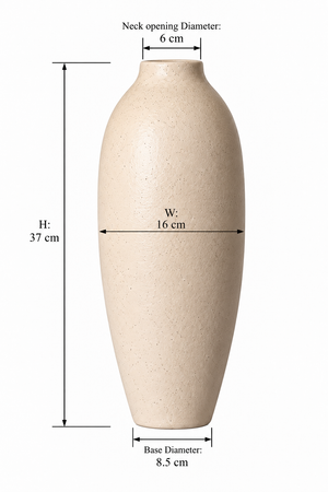 Tall Pottery Vase - Cream - dimensions