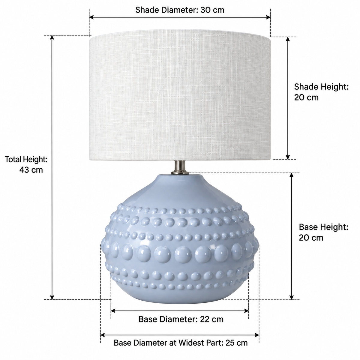 Pebble Table Lamp - Baby Blue - Circular - dimensions
