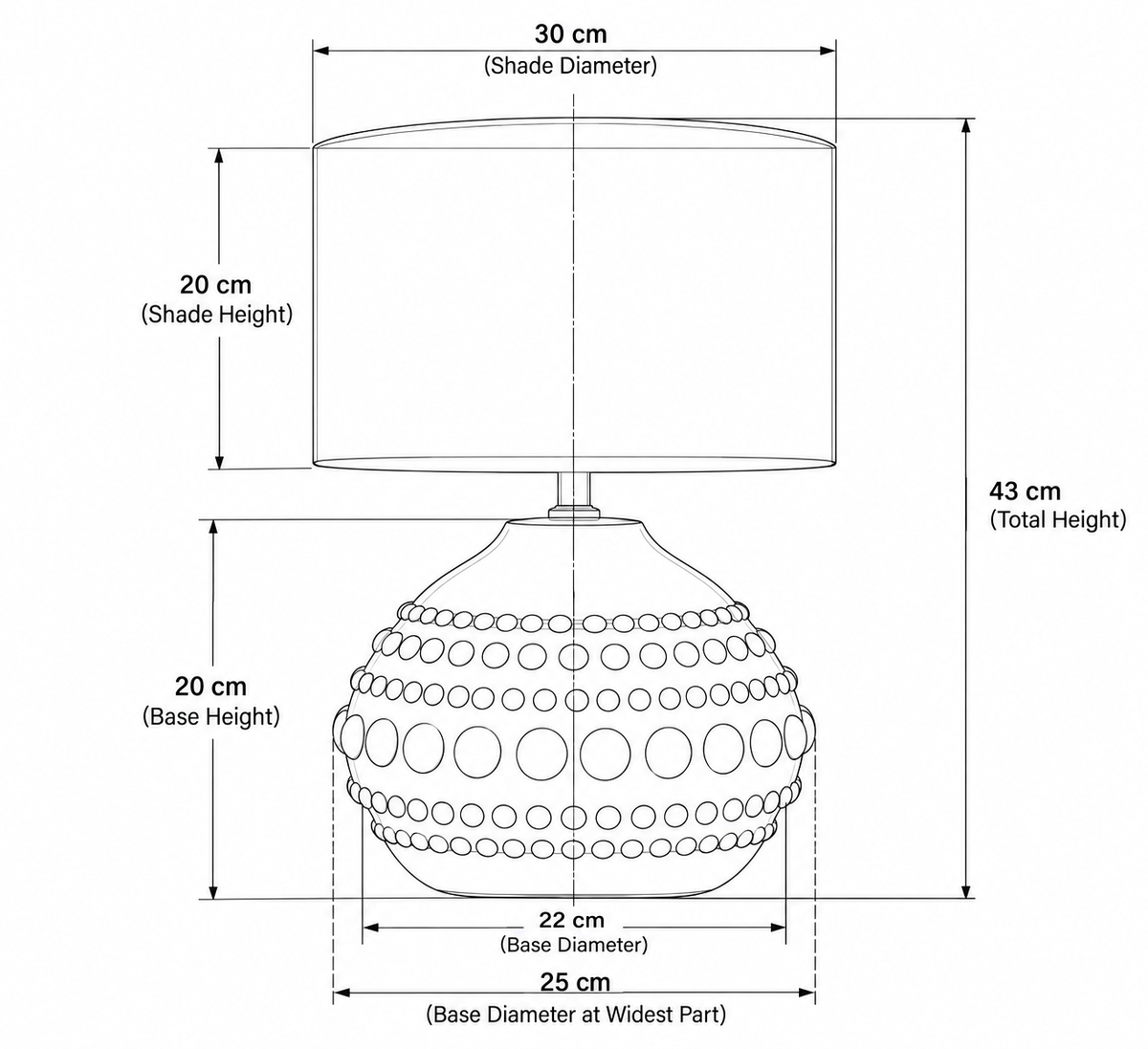 Pebble Table Lamp - Mint Green - Circular - dimensions
