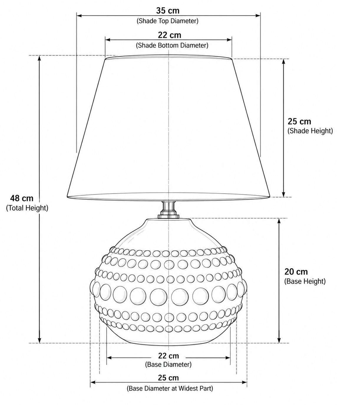 Pebble Table Lamp - Mint Green - Conical - dimensions