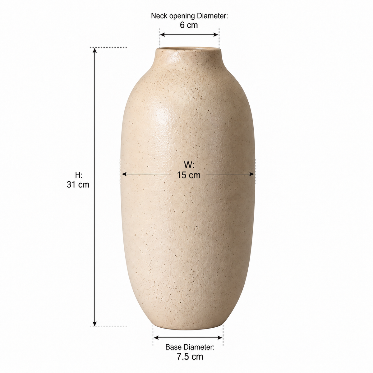 Medium Pottery Vase - Cream - dimensions
