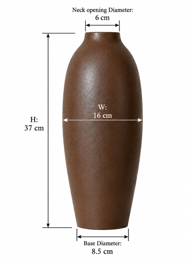 Tall Pottery Vase - Brown - dimensions